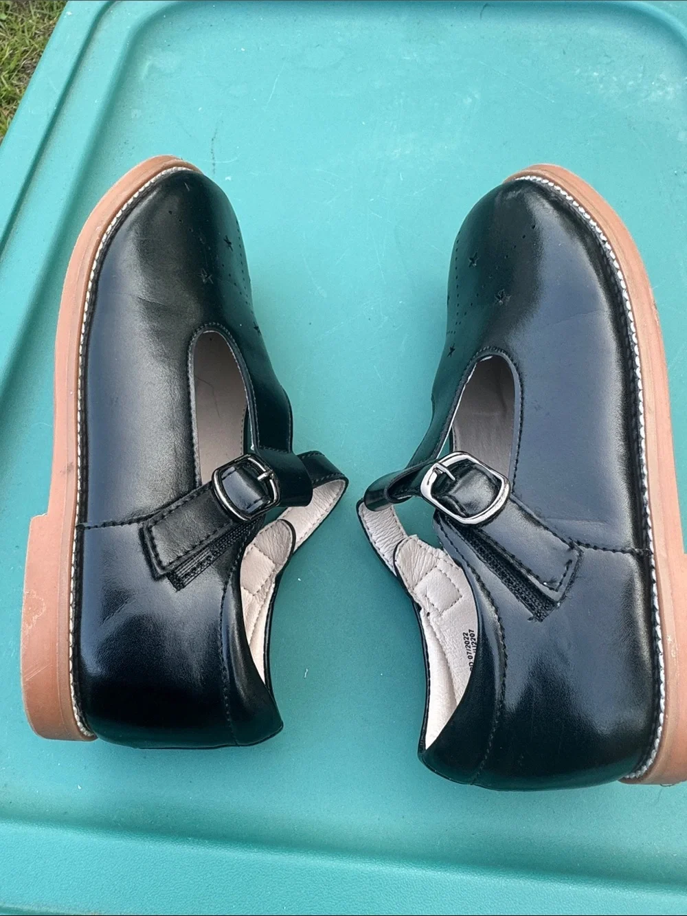 Mary Jane Black T-Strap Dress Shoes with Star Perforation